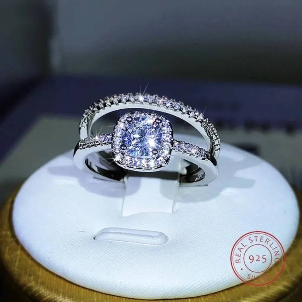 925 Sterling Silver Popular Four-Claw Fashion Ring Two-Piece For Ladies …